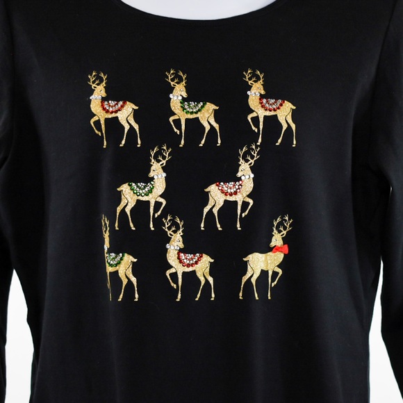 Karen Scott Long Sleeve Rhinestone Reindeer Top - Picture 3 of 4